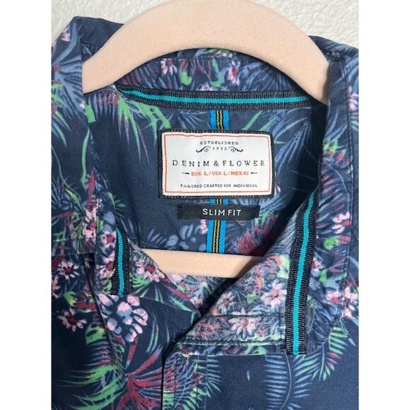 Denim & Flower Size Large Hawaiian Floral Slim Fit Cotton Shirt - Picture 5 of 10